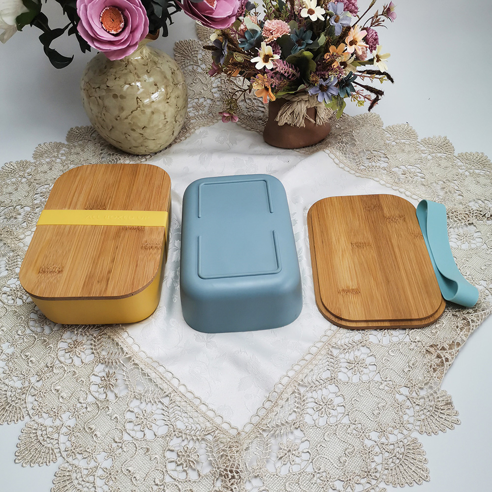 Milieuvriendelijk gemaakt van bamboevezel composiet lunchcontainer met afneembare verdeler Natuurlijk bamboe deksel