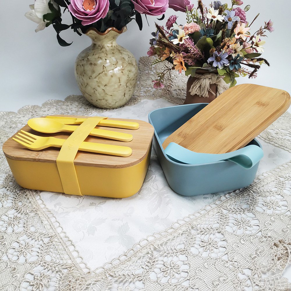 Milieuvriendelijk gemaakt van bamboevezel composiet lunchcontainer met afneembare verdeler Natuurlijk bamboe deksel