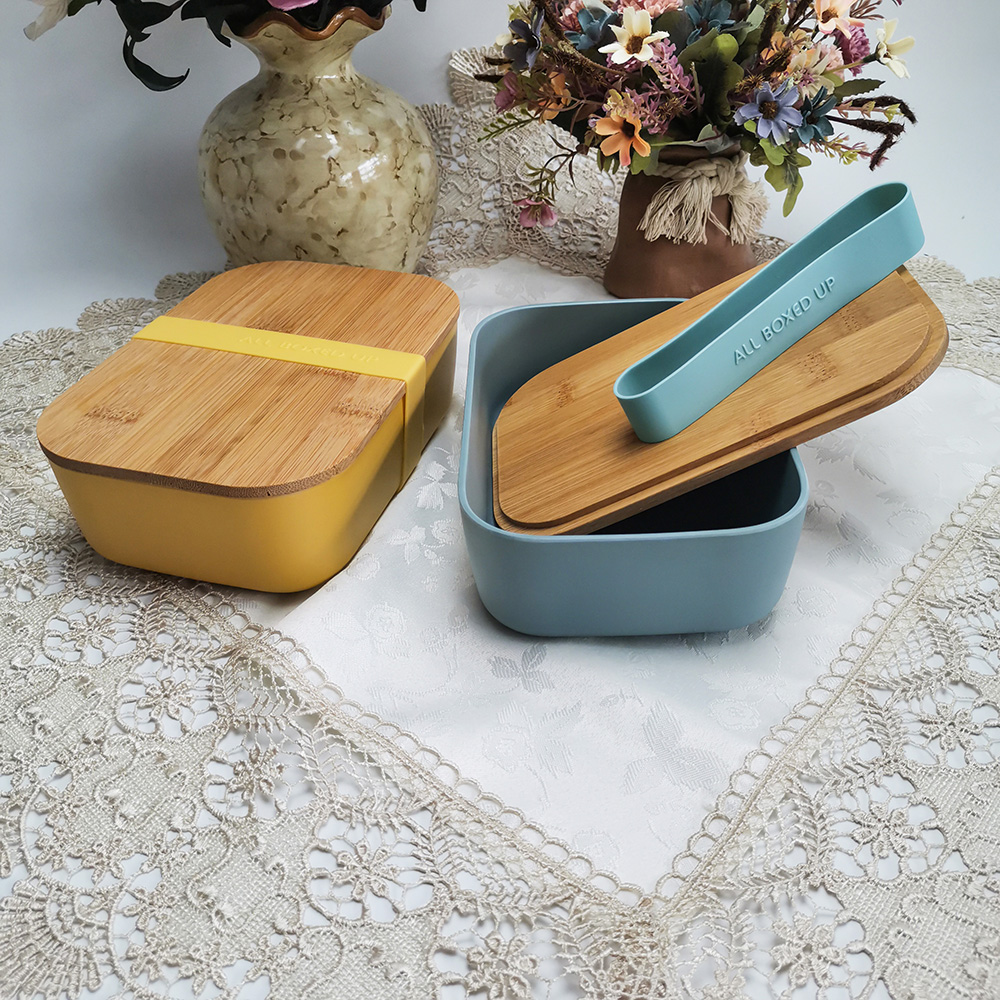 Milieuvriendelijk gemaakt van bamboevezel composiet lunchcontainer met afneembare verdeler Natuurlijk bamboe deksel