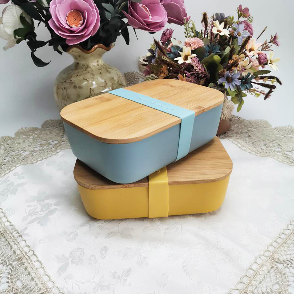 Milieuvriendelijk gemaakt van bamboevezel composiet lunchcontainer met afneembare verdeler Natuurlijk bamboe deksel