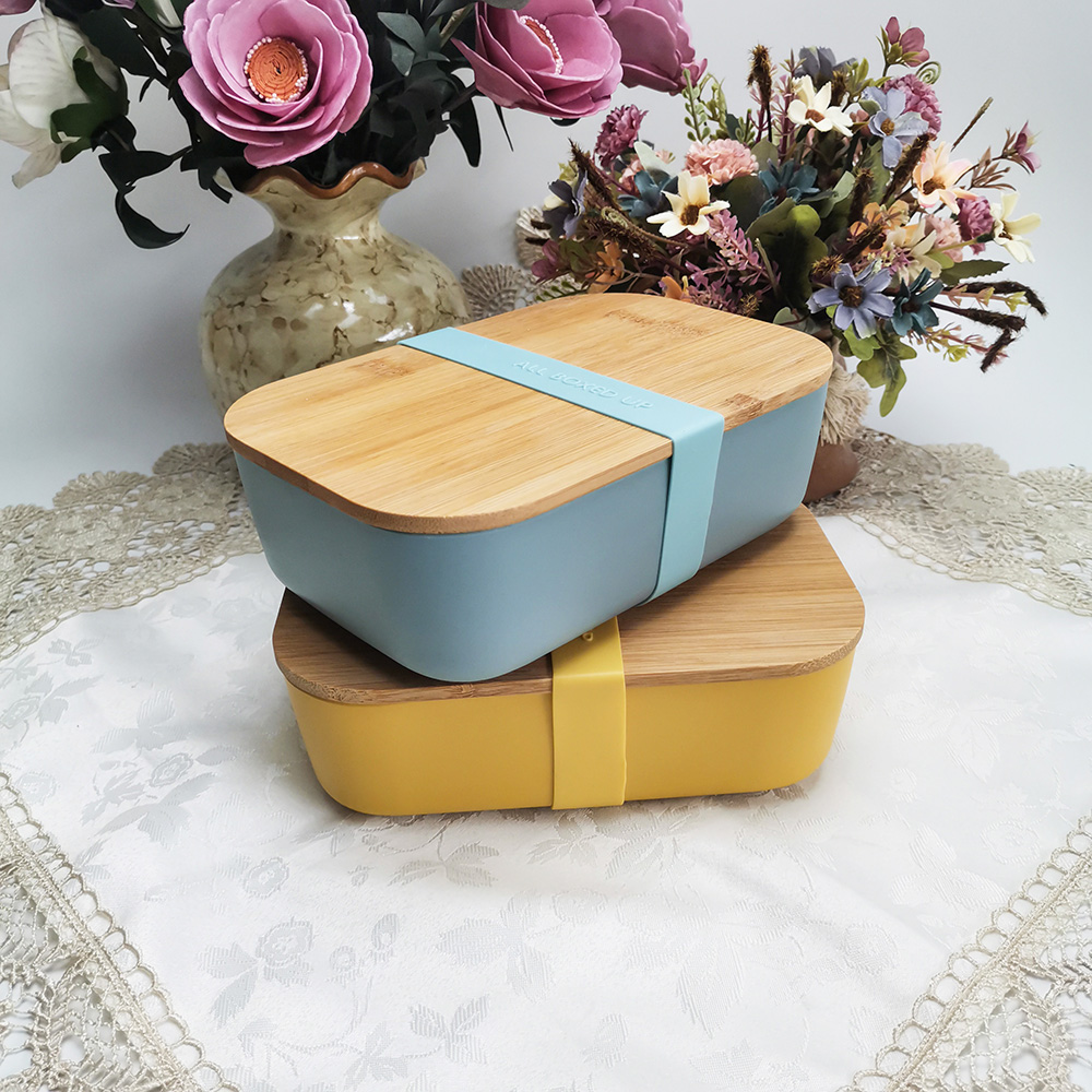 Milieuvriendelijk gemaakt van bamboevezel composiet lunchcontainer met afneembare verdeler Natuurlijk bamboe deksel