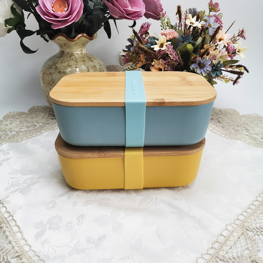 Milieuvriendelijk gemaakt van bamboevezel composiet lunchcontainer met afneembare verdeler Natuurlijk bamboe deksel