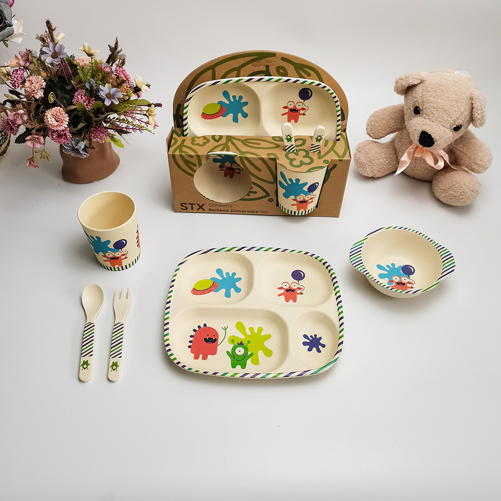 Schattige kinderen Melamine/Bamboe Vezel Servies Kids Set