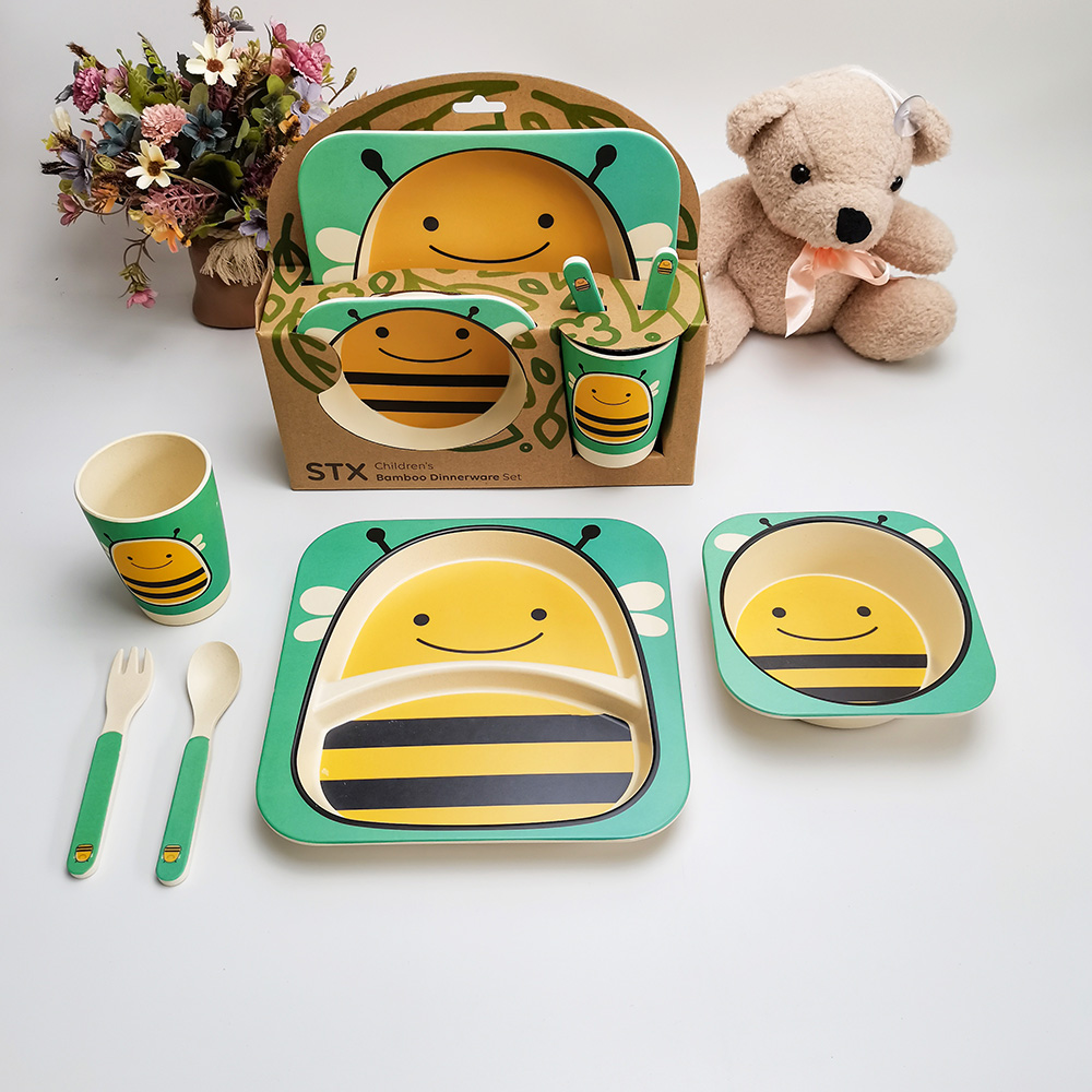 Bee Patroon Cartoon Servies Set Huishoudelijke Kinderen Bamboevezel Servies Set Baby