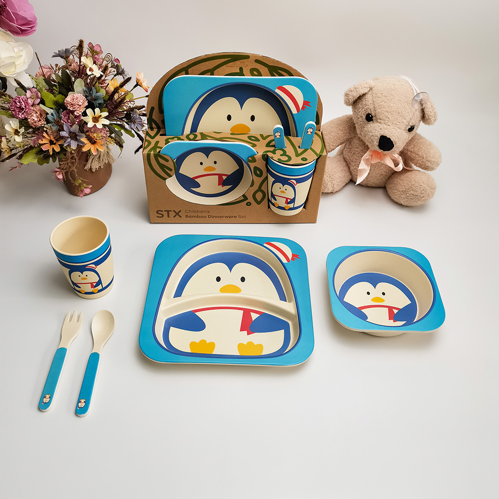 Cartoon Dier Pinguïn Patroon 5st Leuke Gift Set Pla Servies Set Kinderen